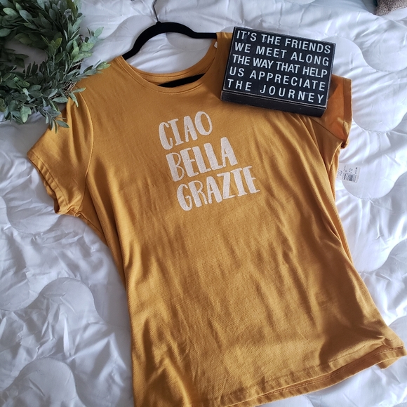 Sonoma Tops - SONOMA CIAO BELLA GRAZIE MUSTARD TEE TSHIRT NWT 2X